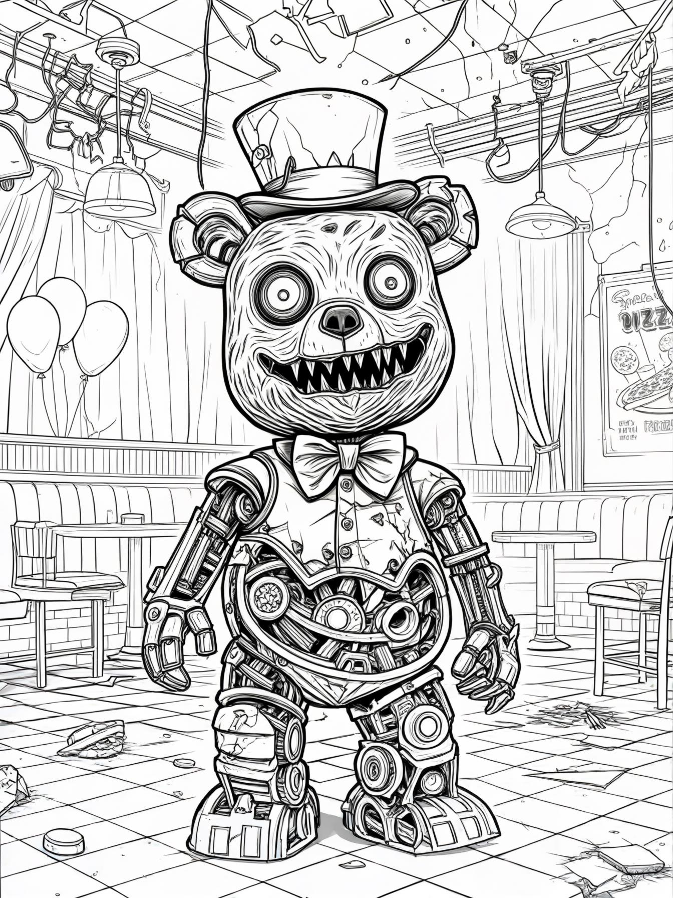 Color Freddy Fazbear in his spooky pizzeria from Five Nights at Freddy's