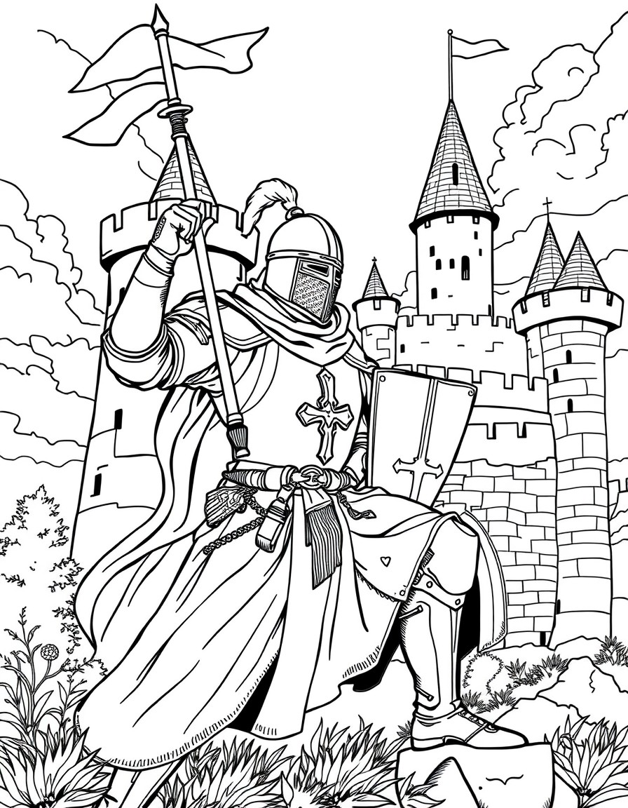 Medieval knight defending a castle
