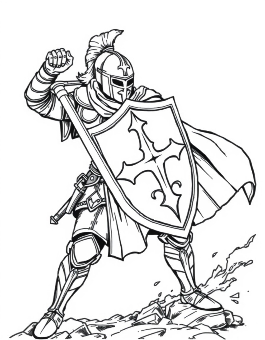 Knight with a shield and sword ready for action