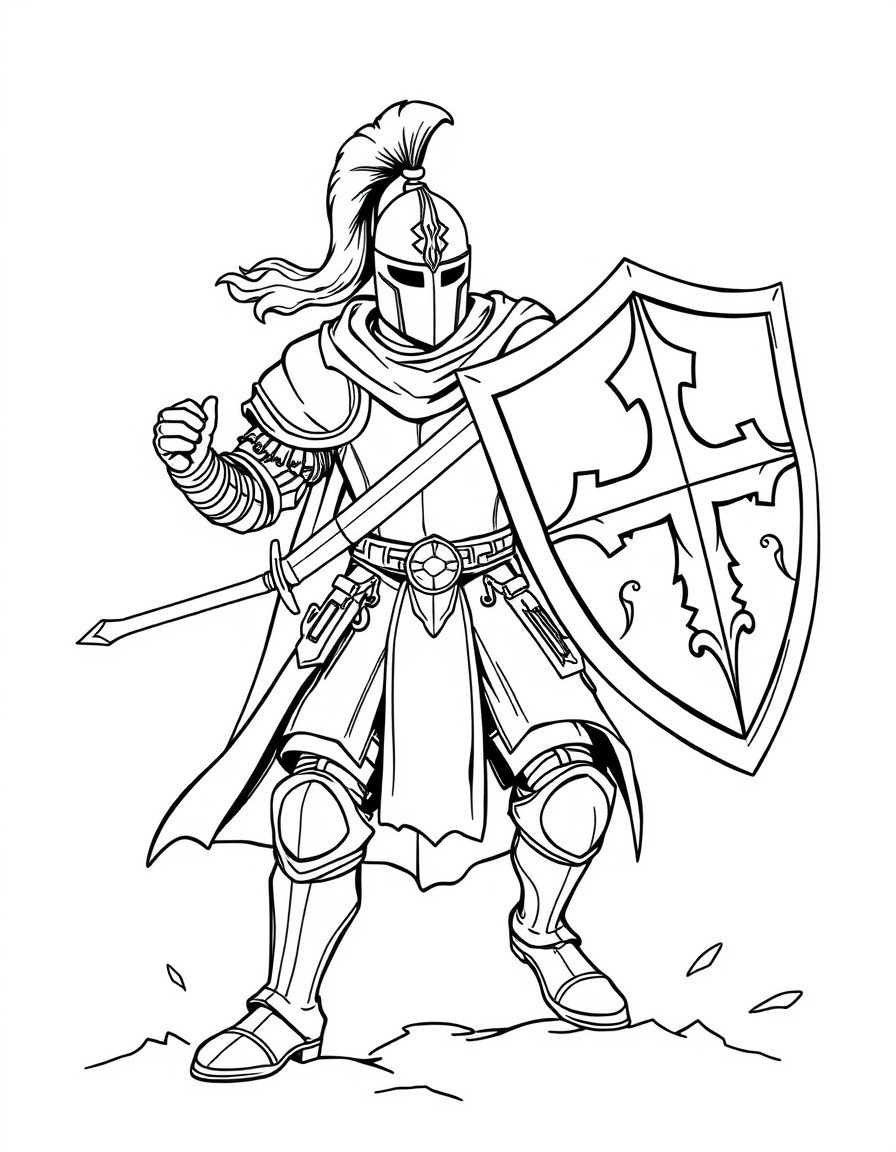 Knight with a shield and sword ready for action