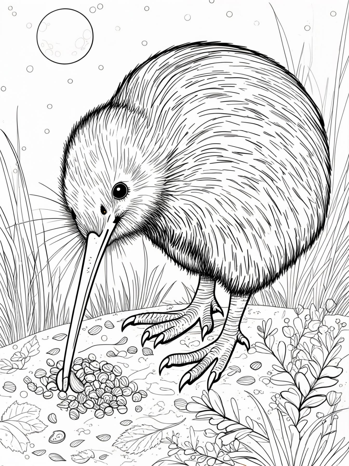 Kiwi searching for food at night