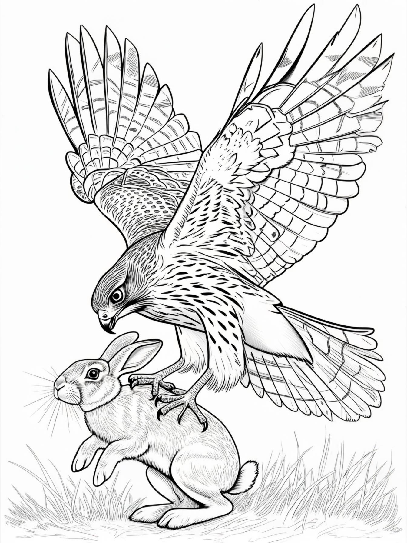 Hawk swooping down on a rabbit