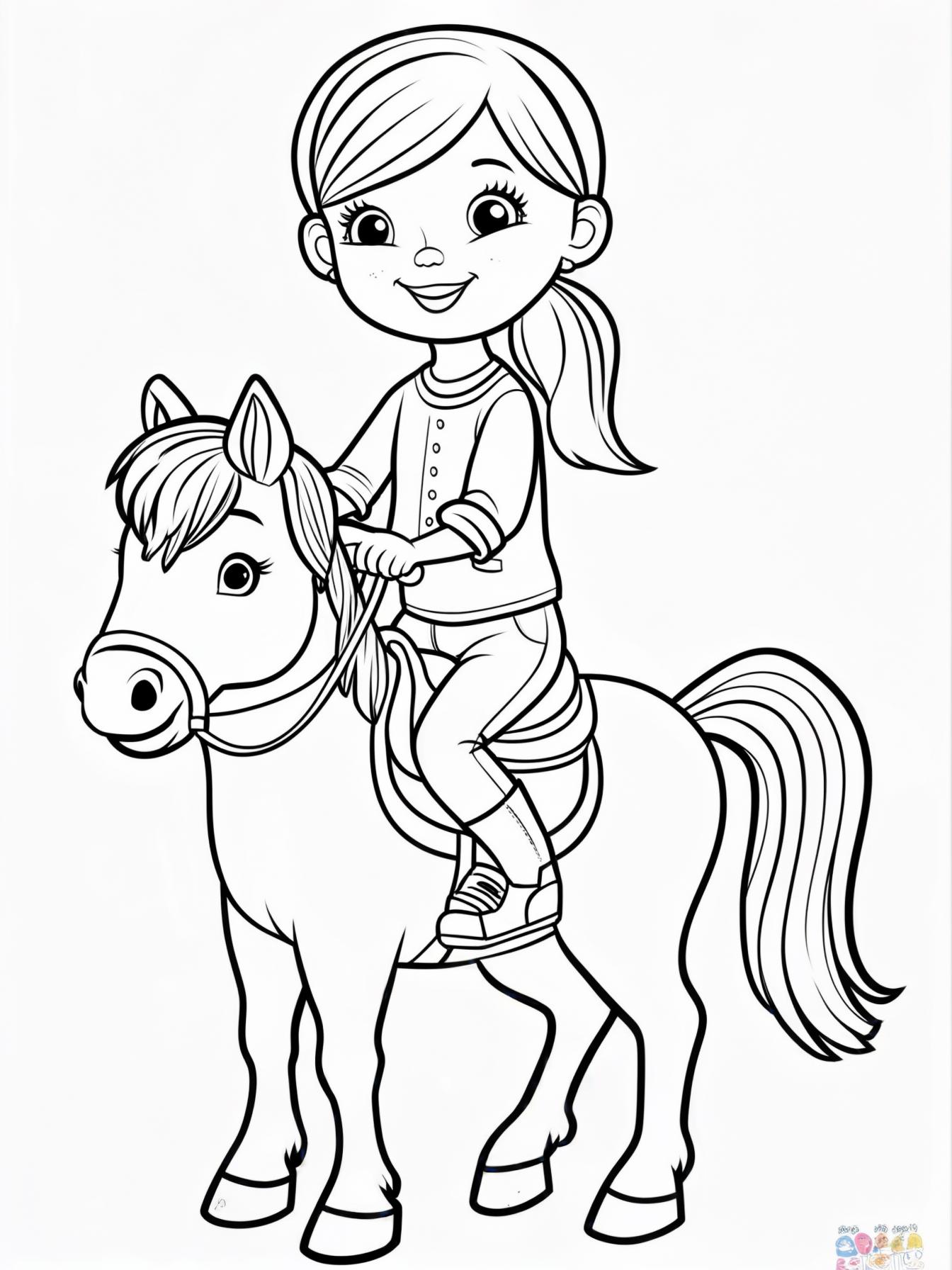A four year old girl riding a pony named Willie. The pony has four legs