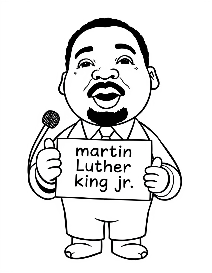 A cute martin luther king jr give a spech that has the name 'martin luther king jr'