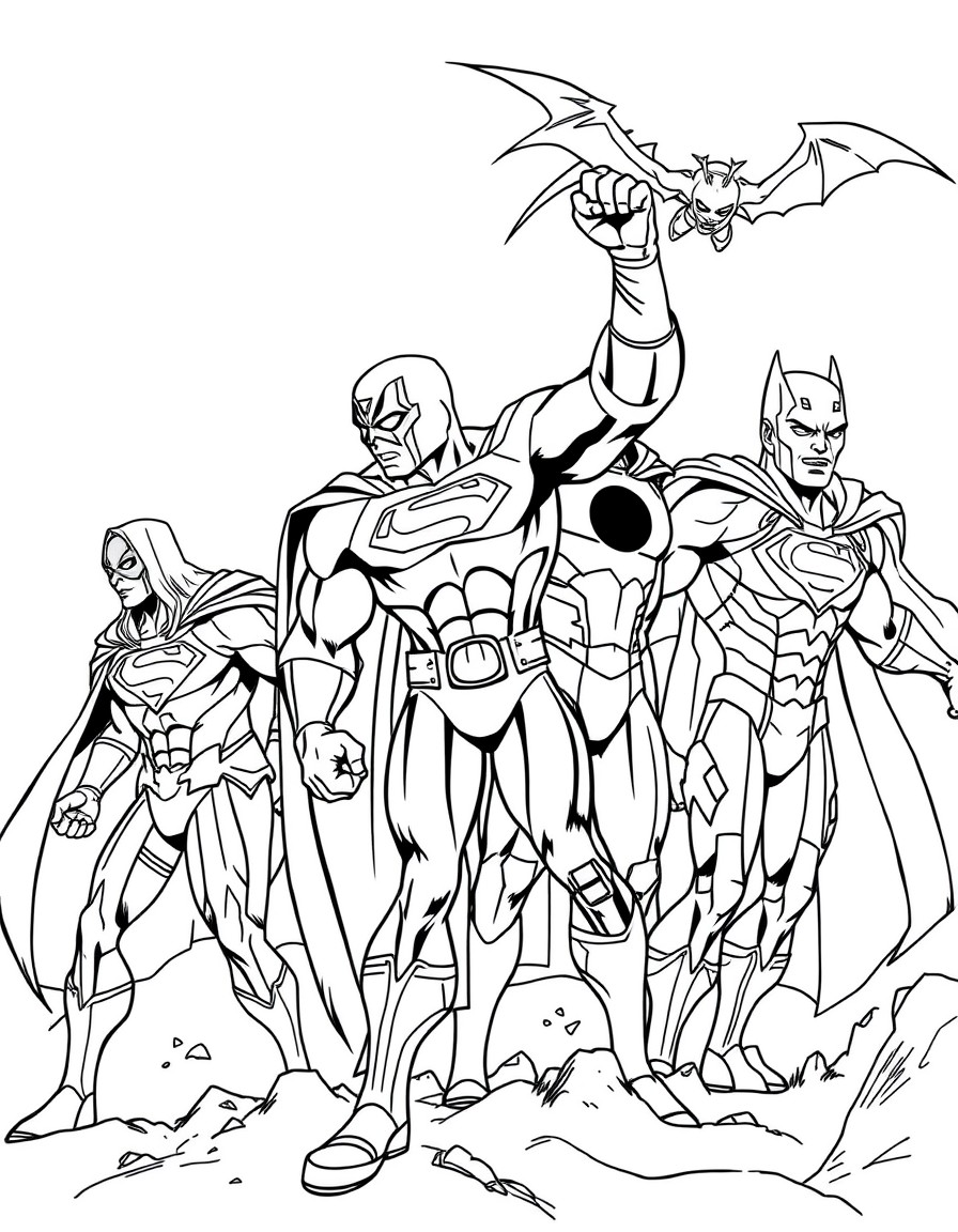 Now create 30 different drawings of super heroes and them doing something
