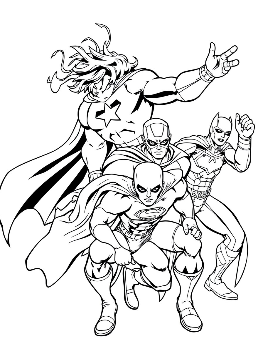Now create 30 different drawings of super heroes and them doing something