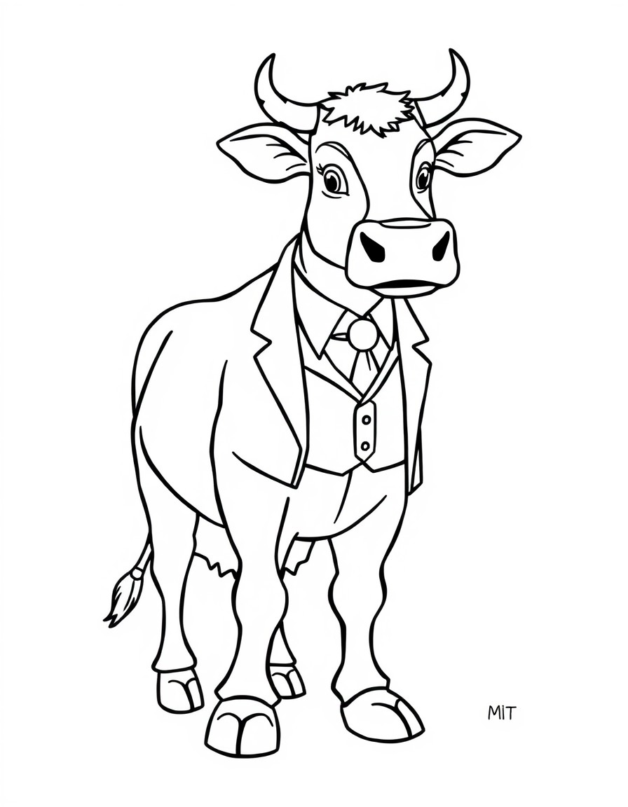 a farm with a cow wearing a suit