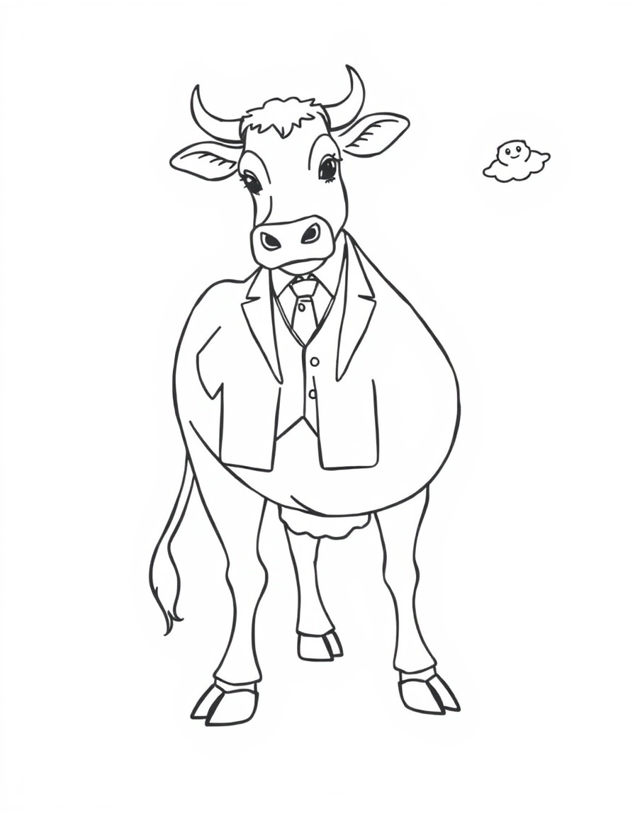 a farm with a cow wearing a suit