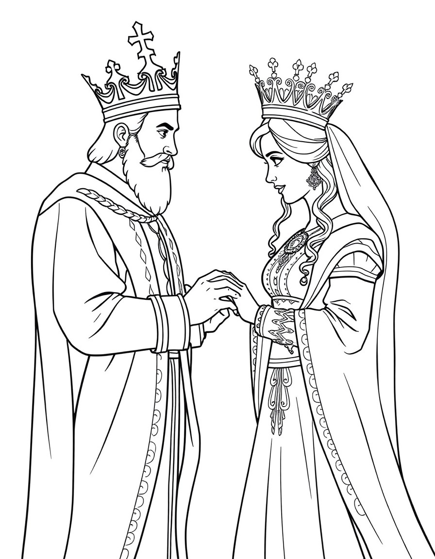 King and queen getting married and exchanging rings