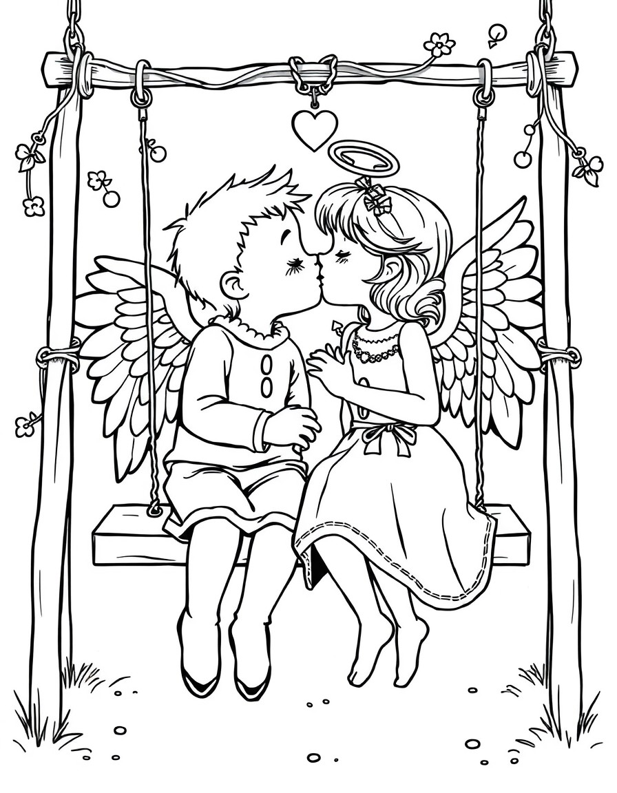 statch and Angel kissing on a swing
