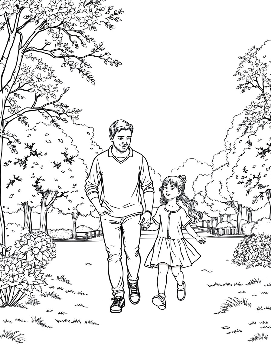 a father and his daughter walking in a park
