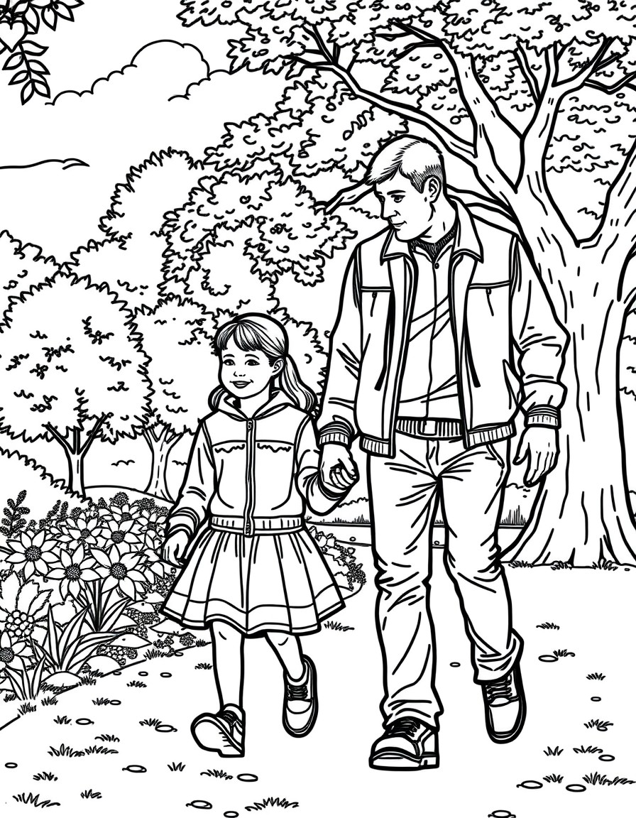 a father and his daughter walking in a park