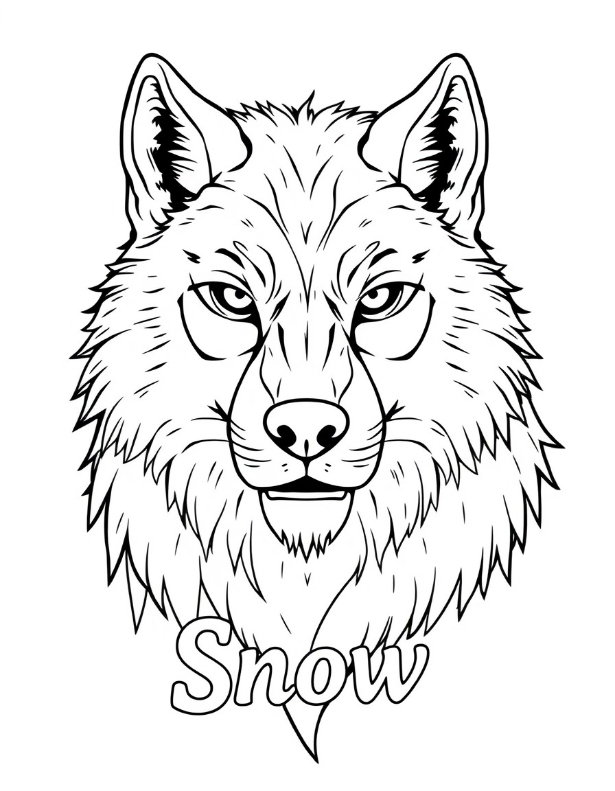 crie um lobo fofo e feroz com o nome "Snow" escrito na roupa dele.