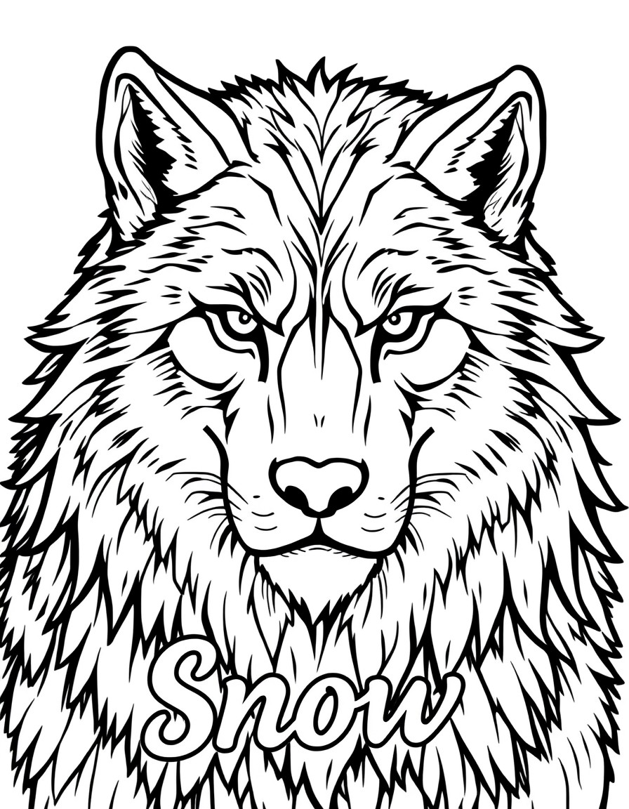 crie um lobo fofo e feroz com o nome "Snow" escrito na roupa dele.