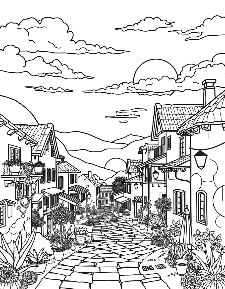 Boho lady city village scene sunset pretty