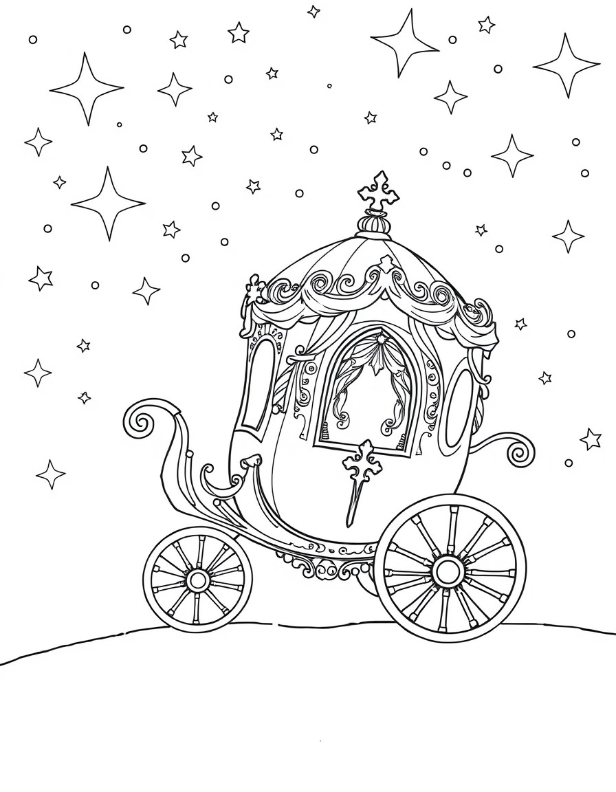A princess carriage drifting across a starry sky