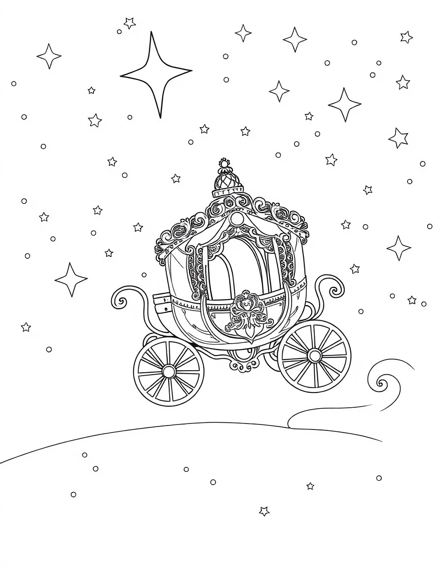 A princess carriage drifting across a starry sky