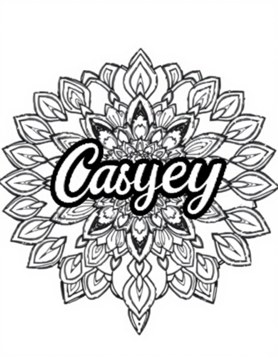 Girly adult mandala with bold thick lines easy to color with the name Casey Lee in it