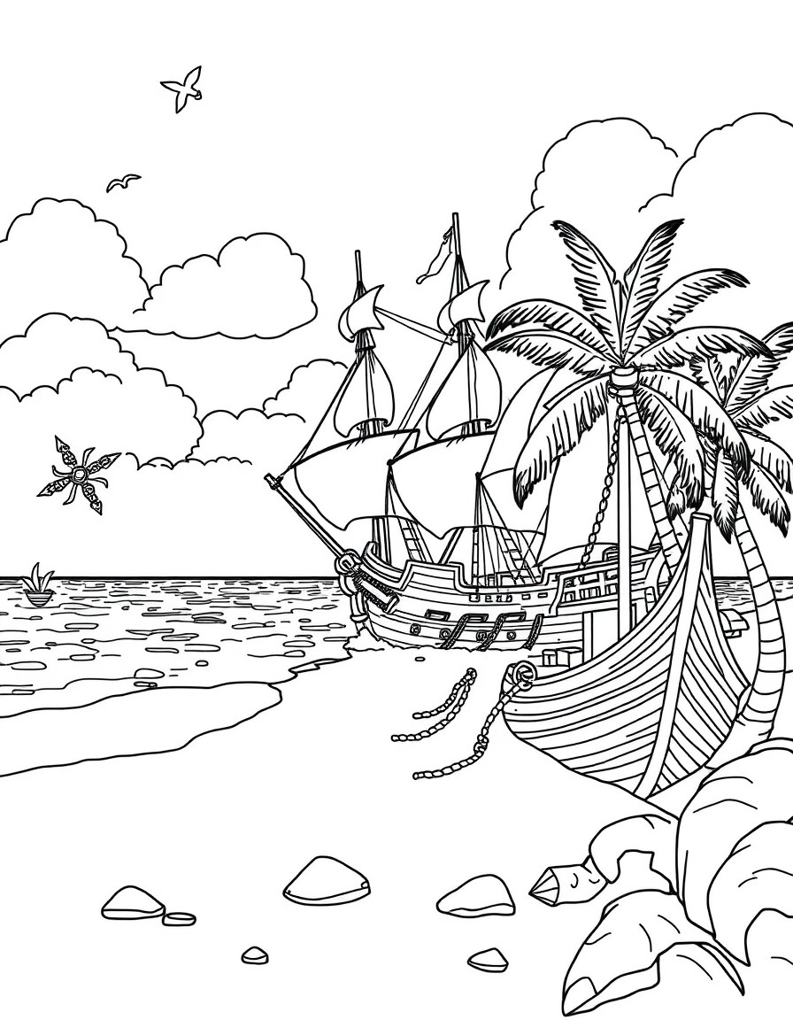 Florida beach with pirate ship and oirate
