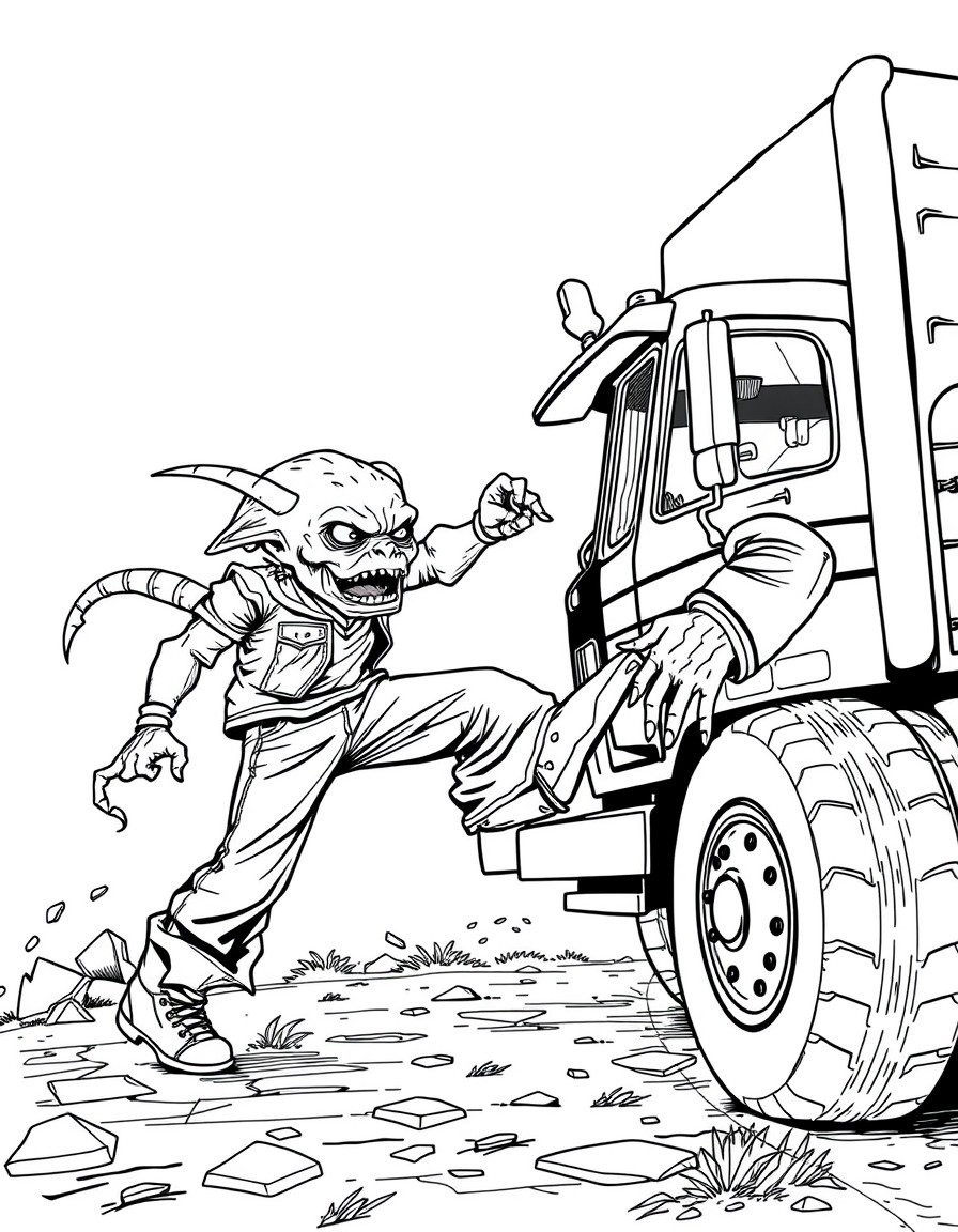 A 1970s trucker kicking a mind goblin to the curb