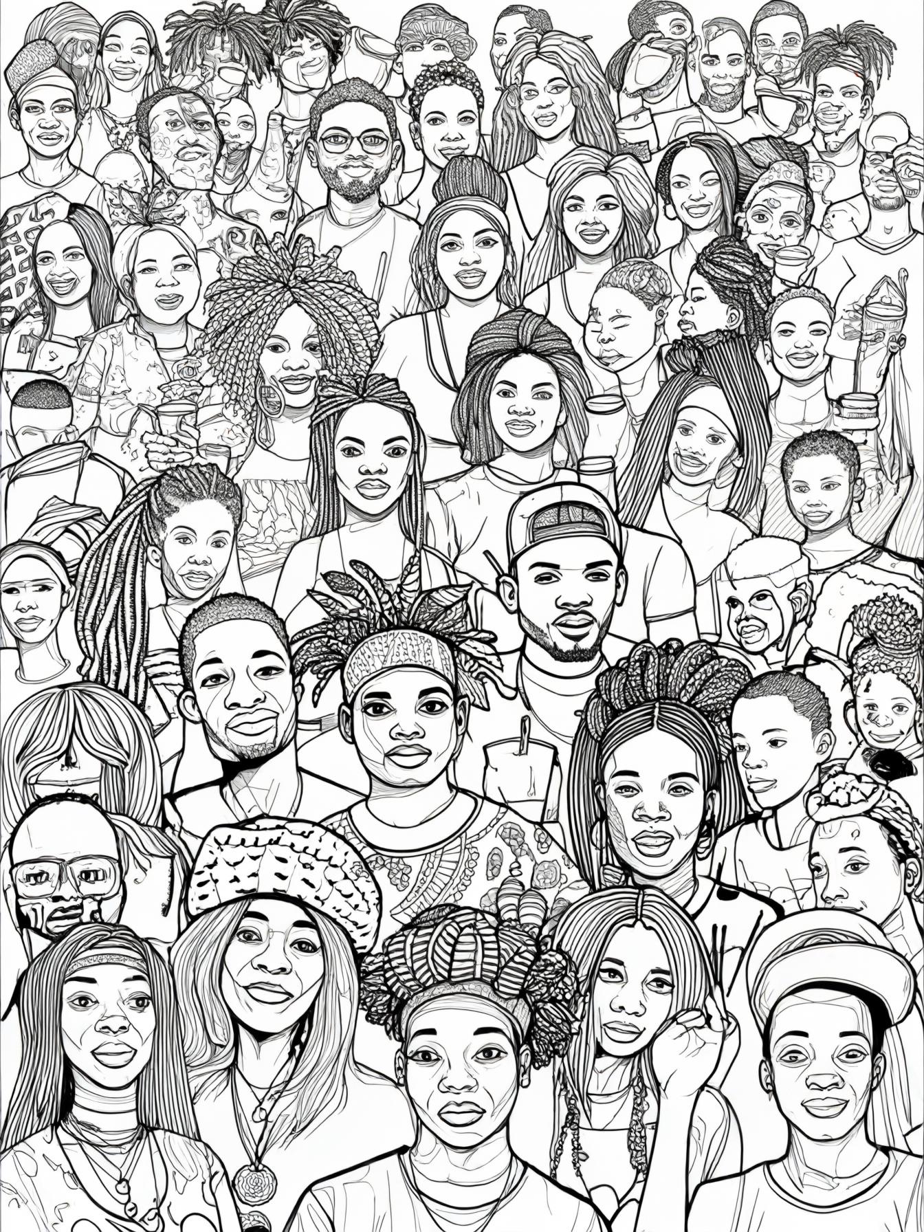 Explore the vibrancy and connection of a community gathering with this illustration of a black community event. The scene depicts a block party of black folk coming together.
