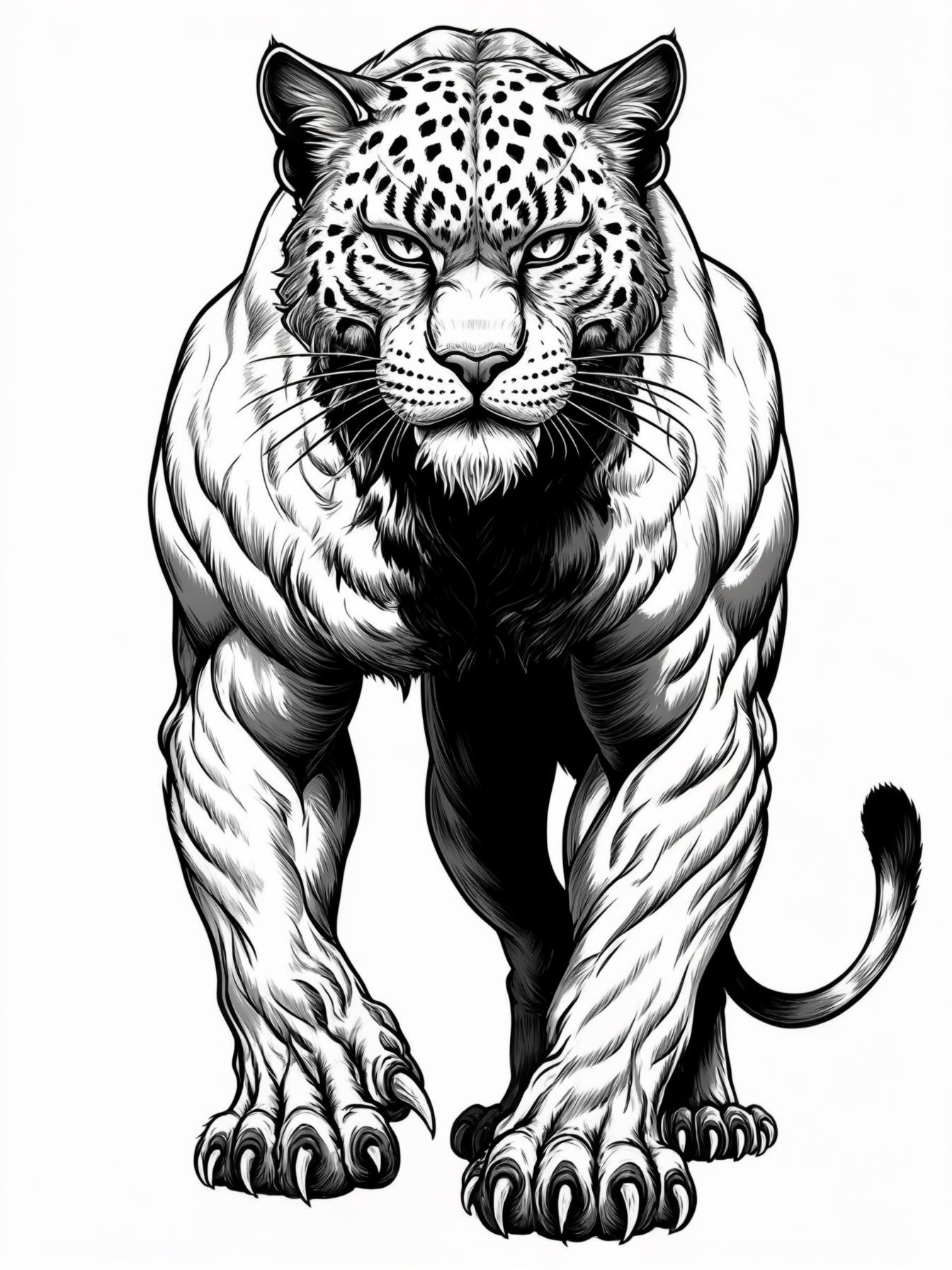 The Black Panther, depicted in a powerful stance, showcasing strength and resilience. The panther should be detailed, capturing its majestic features and posture, symbolizing courage and determination
