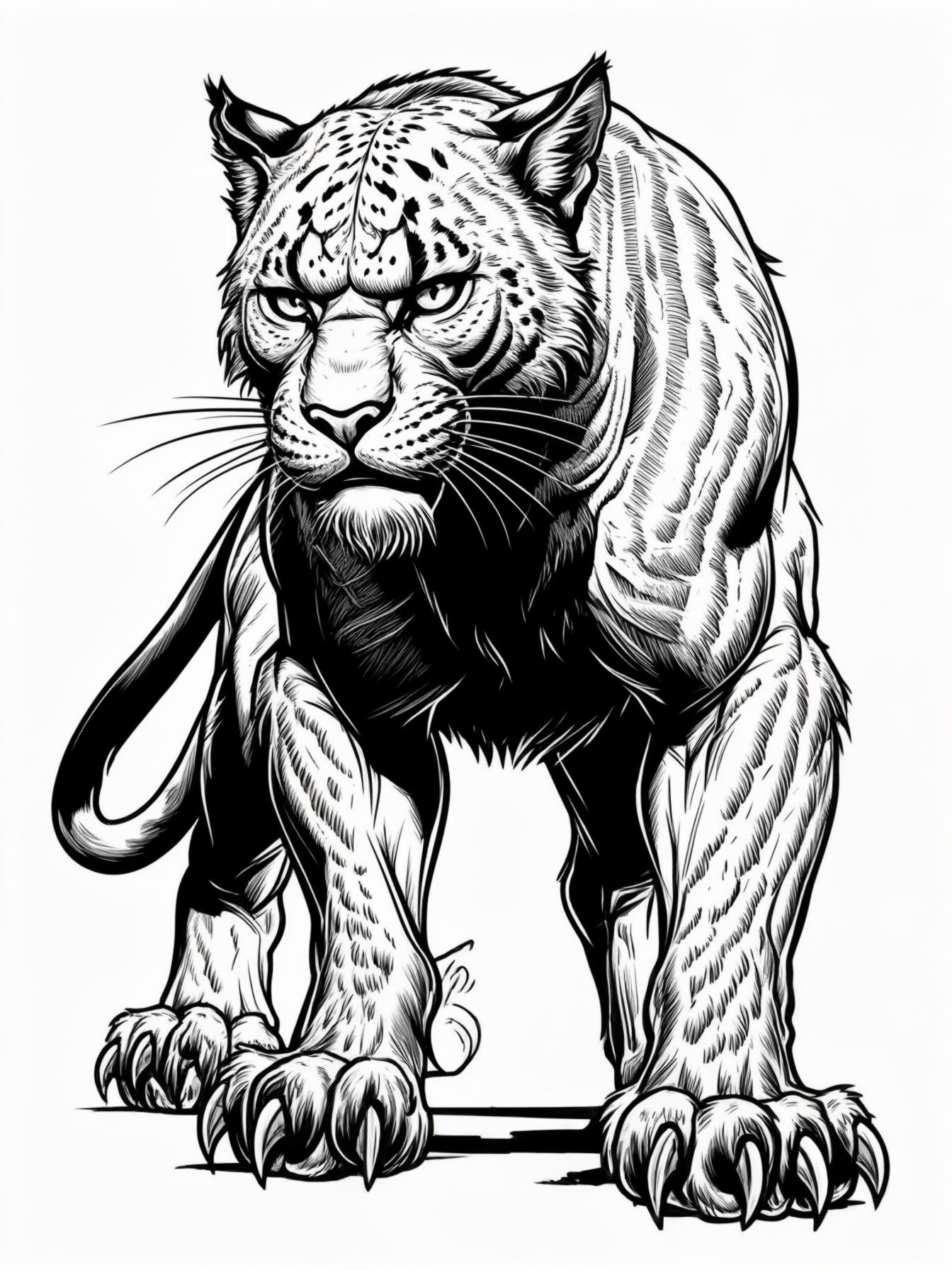 The Black Panther, depicted in a powerful stance, showcasing strength and resilience. The panther should be detailed, capturing its majestic features and posture, symbolizing courage and determination