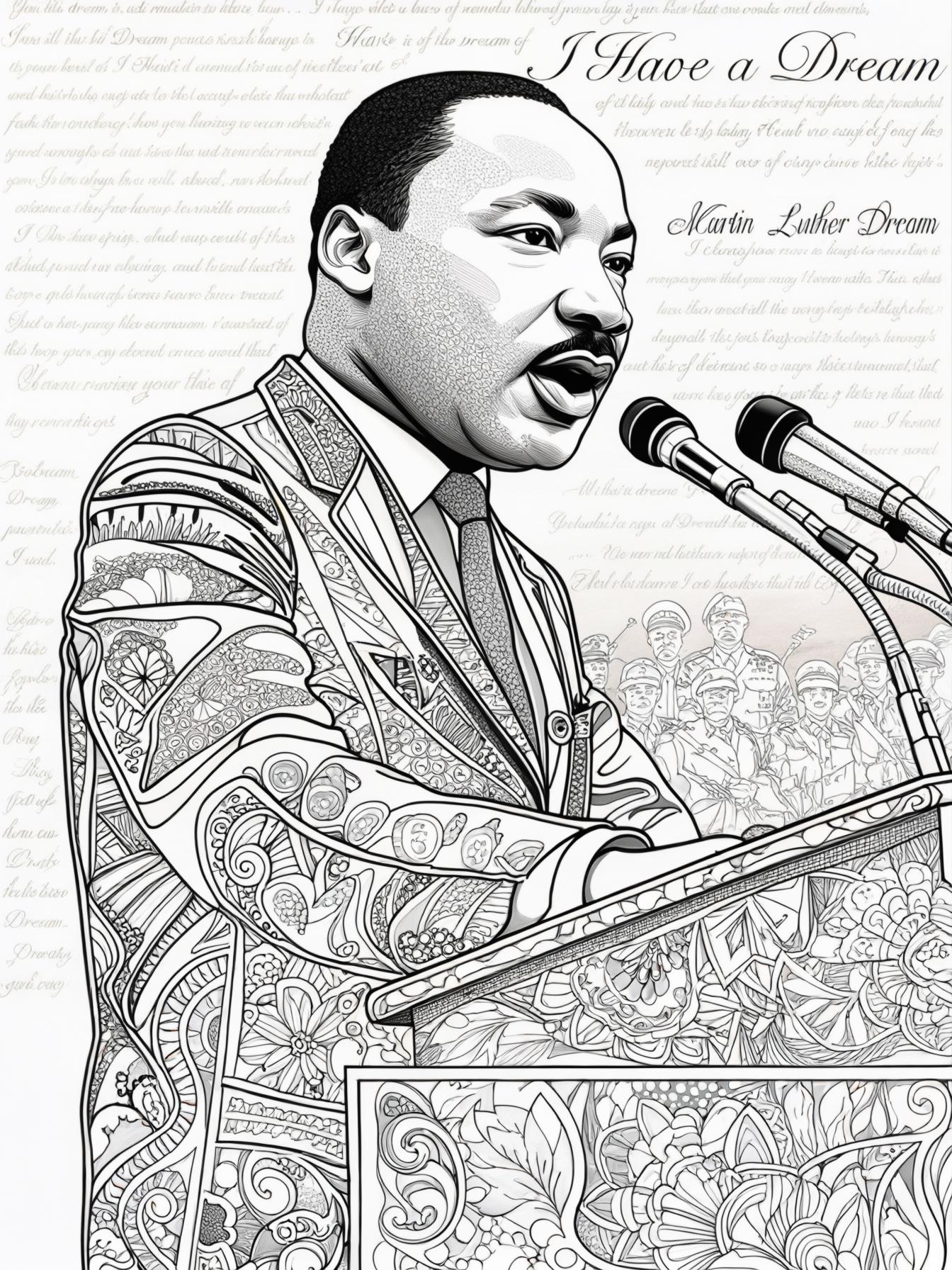 Illustrate Martin Luther King Jr. in mid-speech, with the "I Have a Dream" speech as a subtle backdrop.
