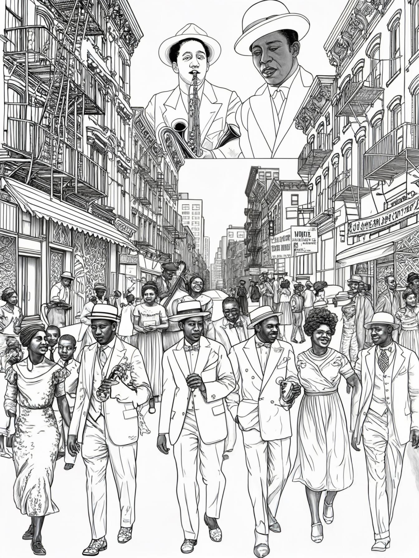 the 20th century African Americans walking and flourishing during the Harlem Renaissance.