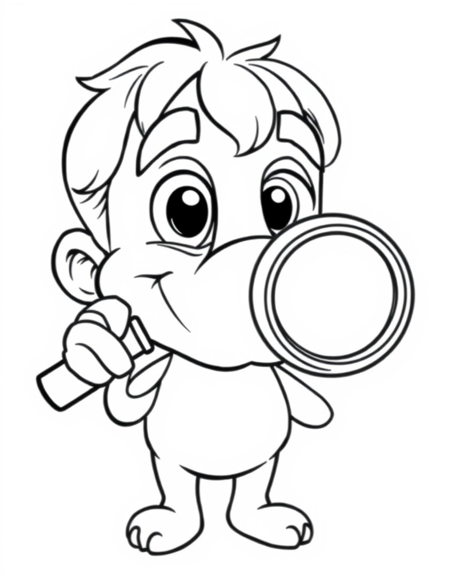 Cartoon character of a nose holding magnifying lense