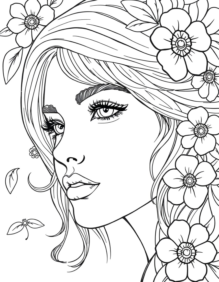 beautiful female face on floral background
