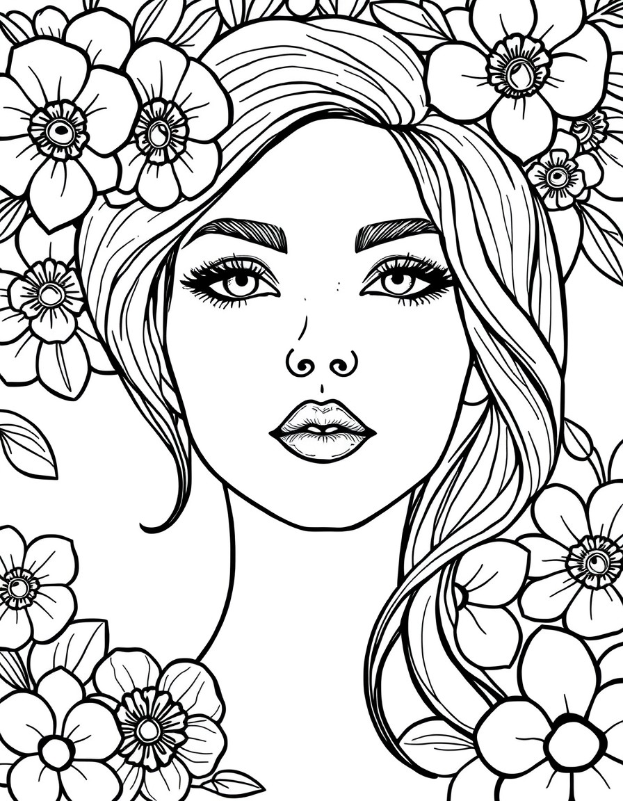 beautiful female face on floral background