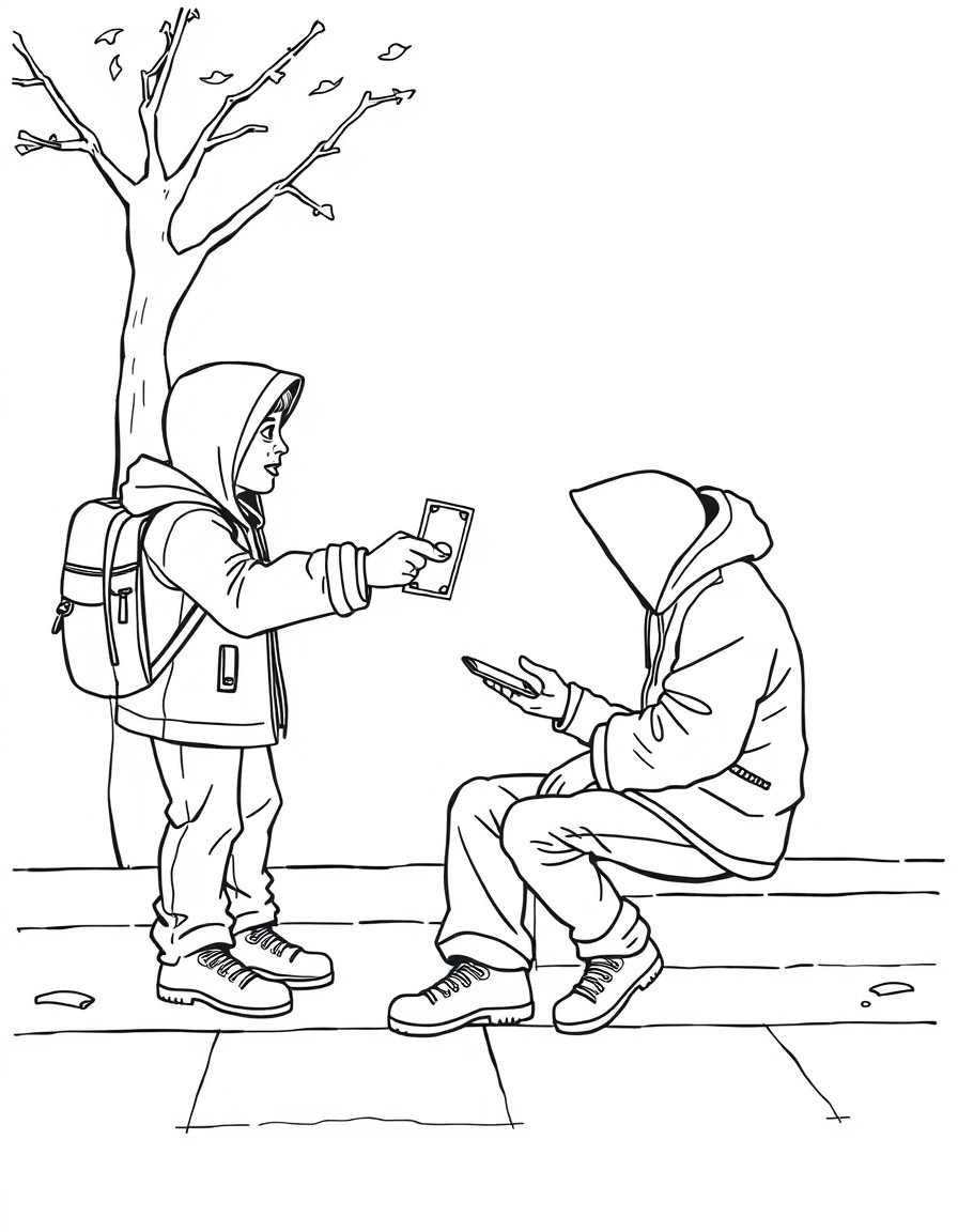 A nice person giving away their last dollar to a hungry homeless person sitting on the sidewalk