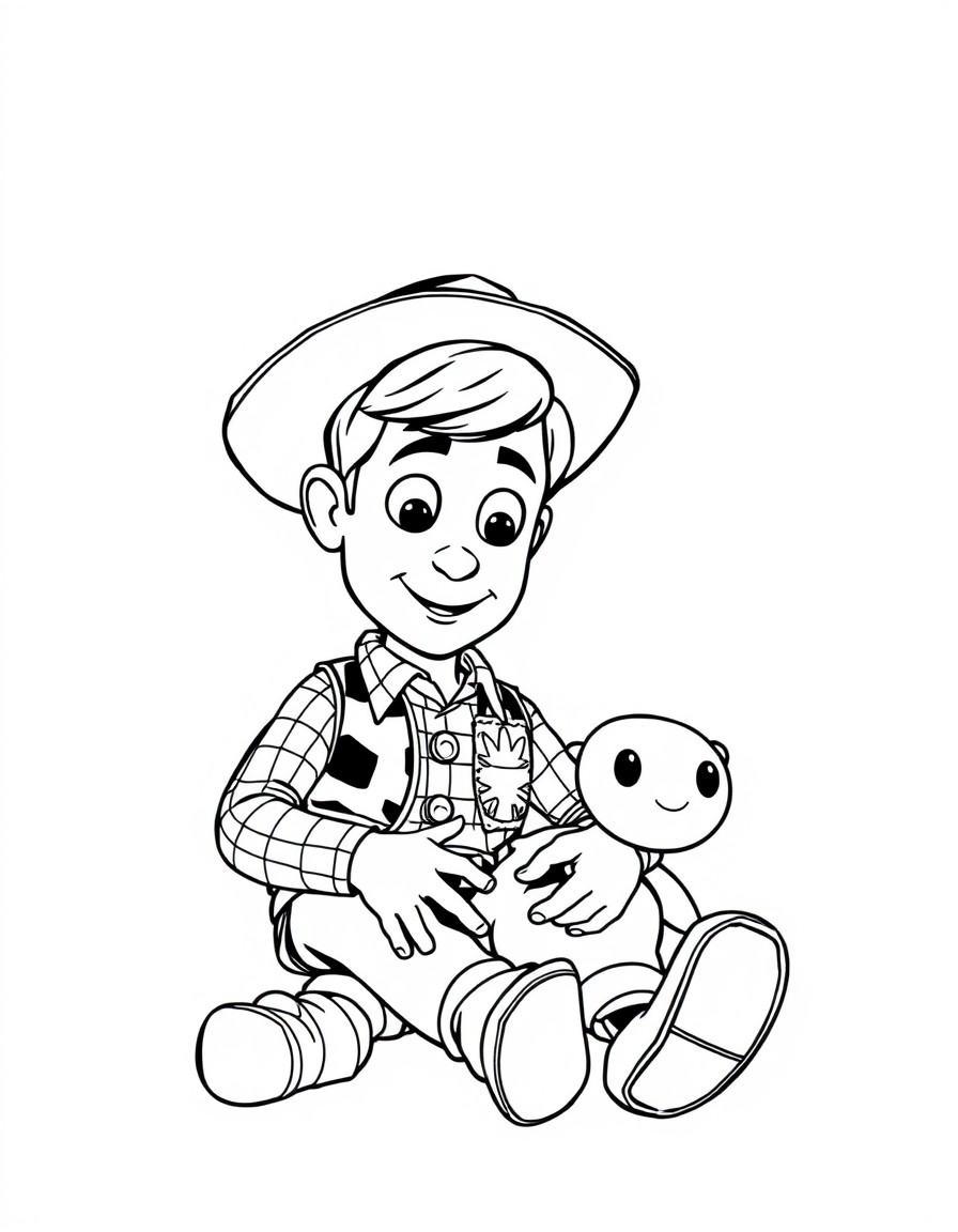 a kid playing a doll that looks similar like woody from toy story