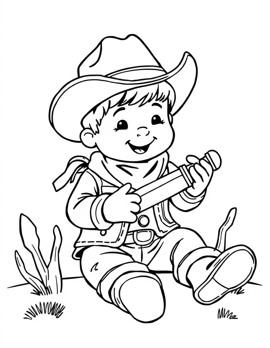 a kid playing a cowboy doll