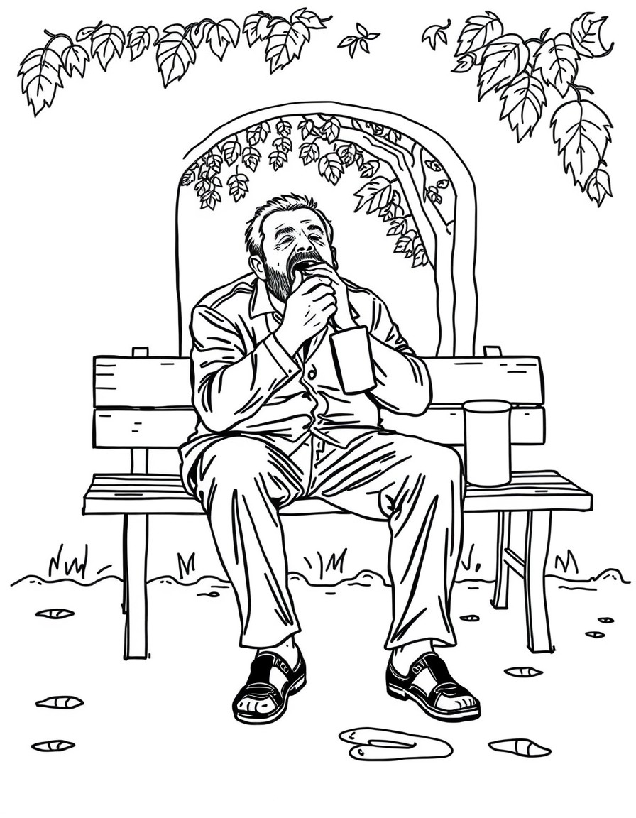 A picture of my dad on a bench in Mexico, throwing up because he drank the water