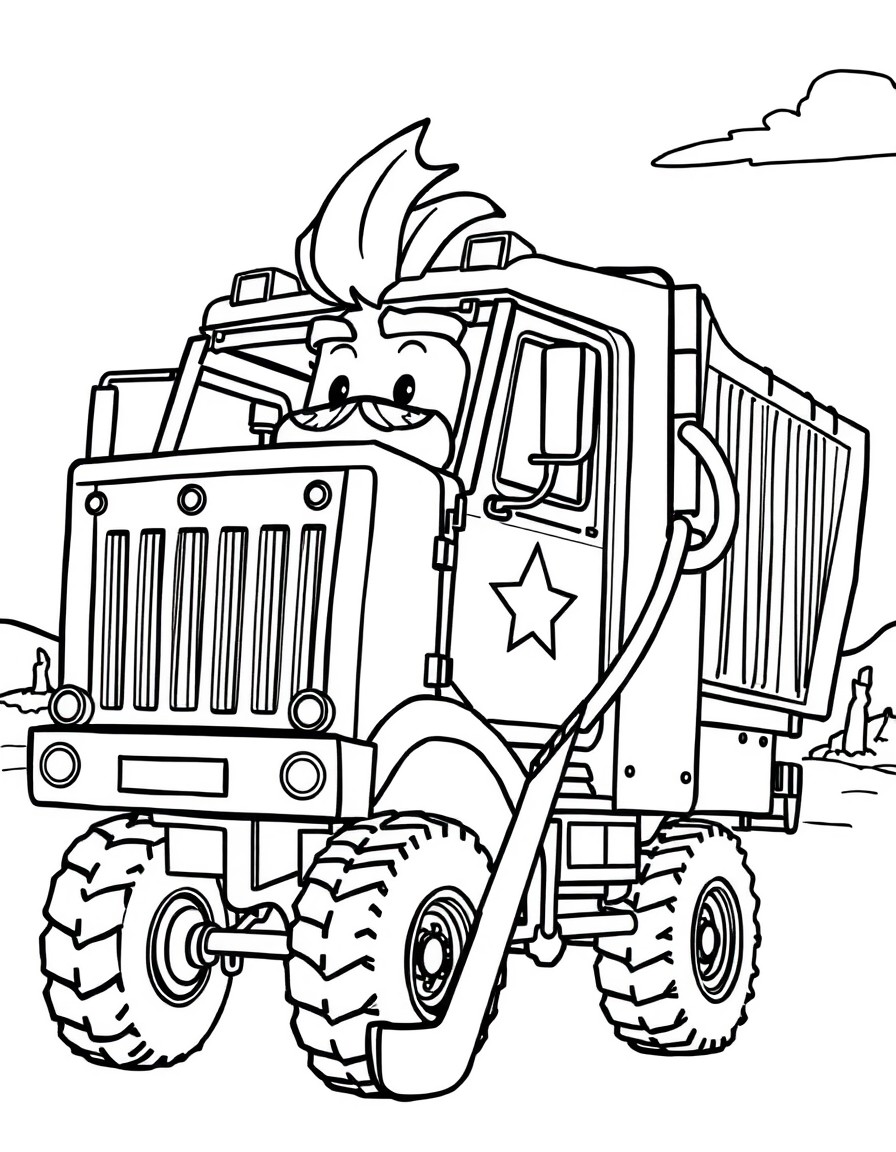 Create a picture of hank and trash truck from the netflix show. they should be playing ice hockey on the beach