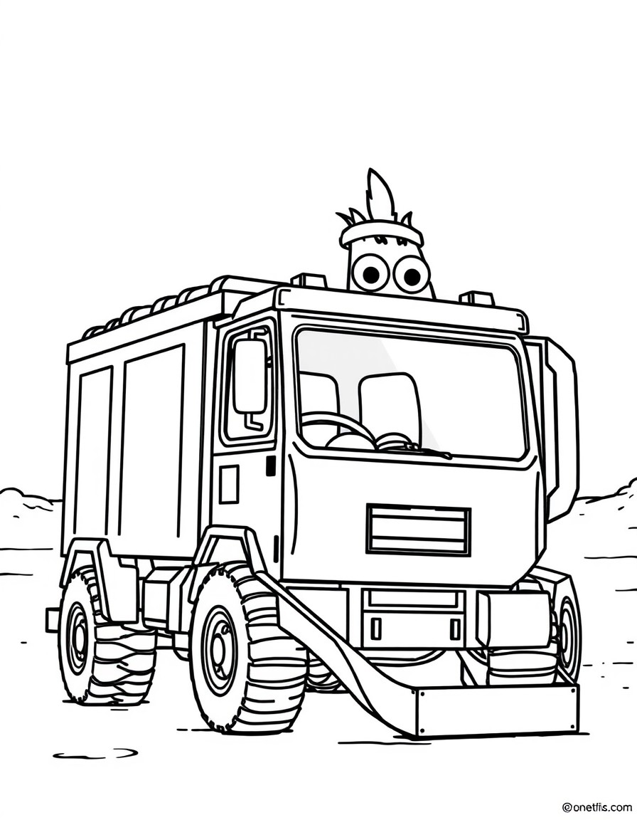 Create a picture of hank and trash truck from the netflix show. they should be playing ice hockey on the beach