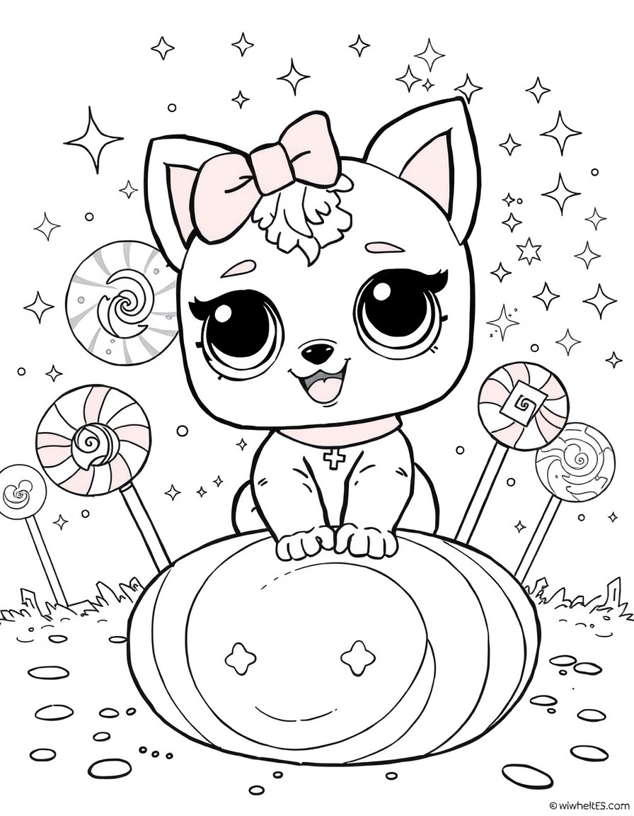 LOL Surprise pet enjoying a sparkly playground made of giant lollipops