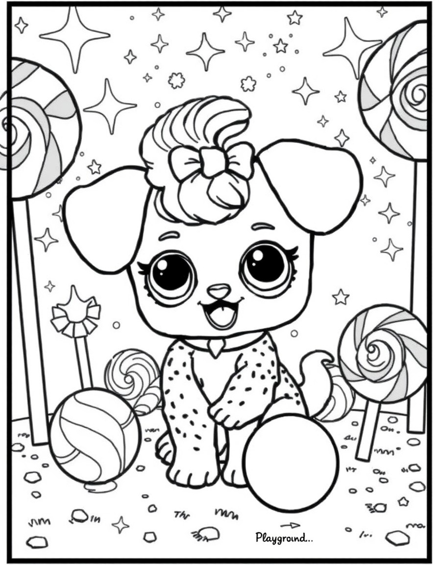 LOL Surprise pet enjoying a sparkly playground made of giant lollipops