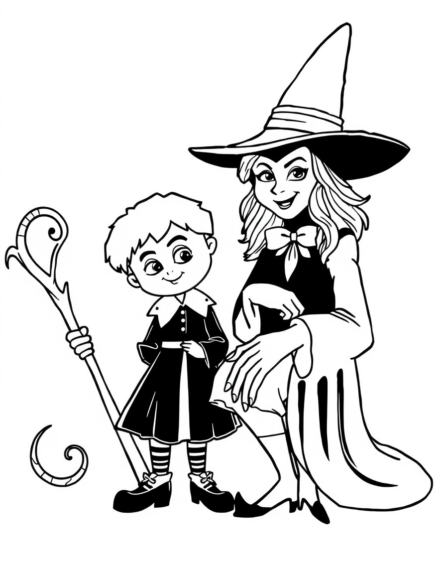 Create a simple kids coloring page of the new Wicked movie