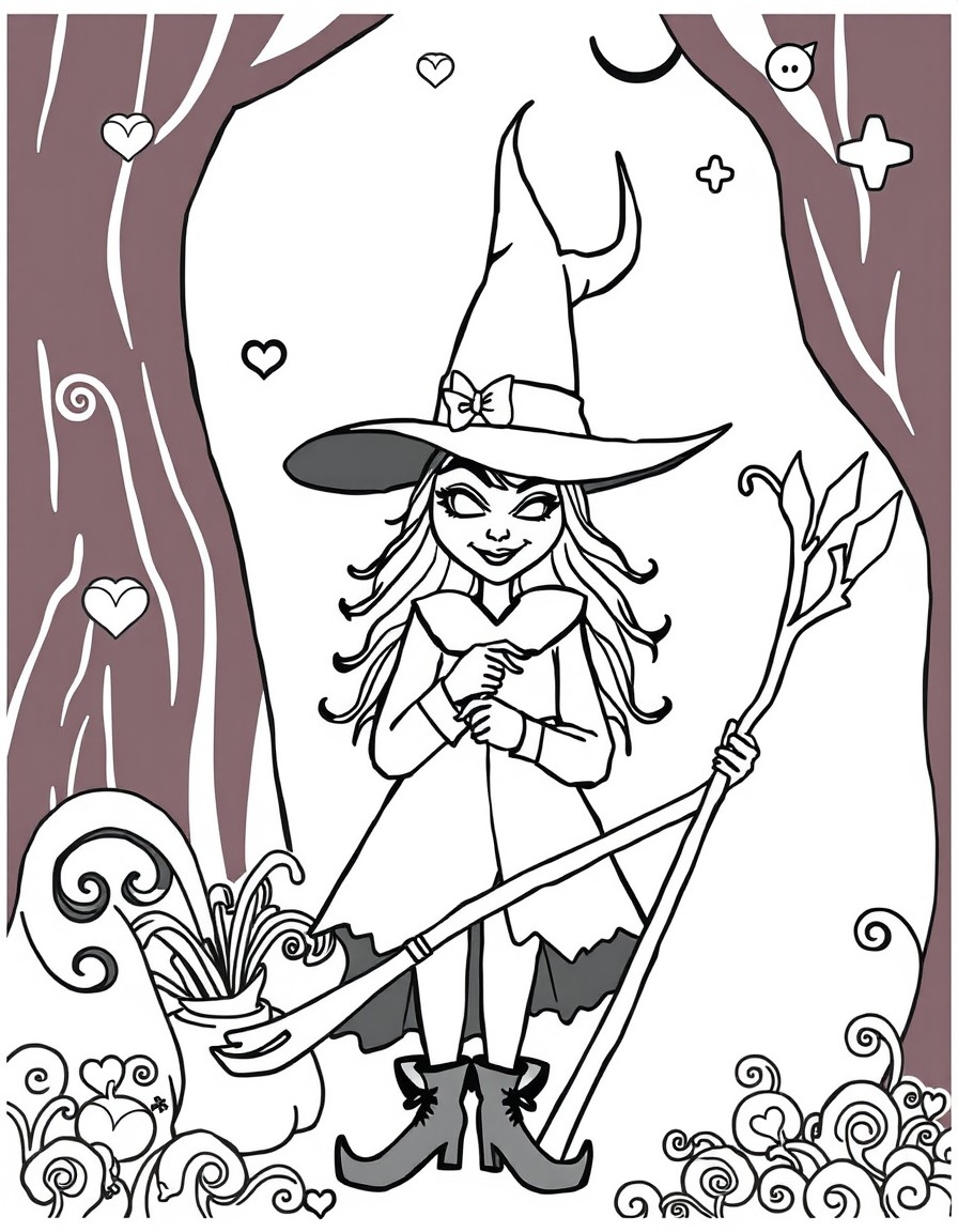 Create a simple kids coloring page of the new Wicked movie