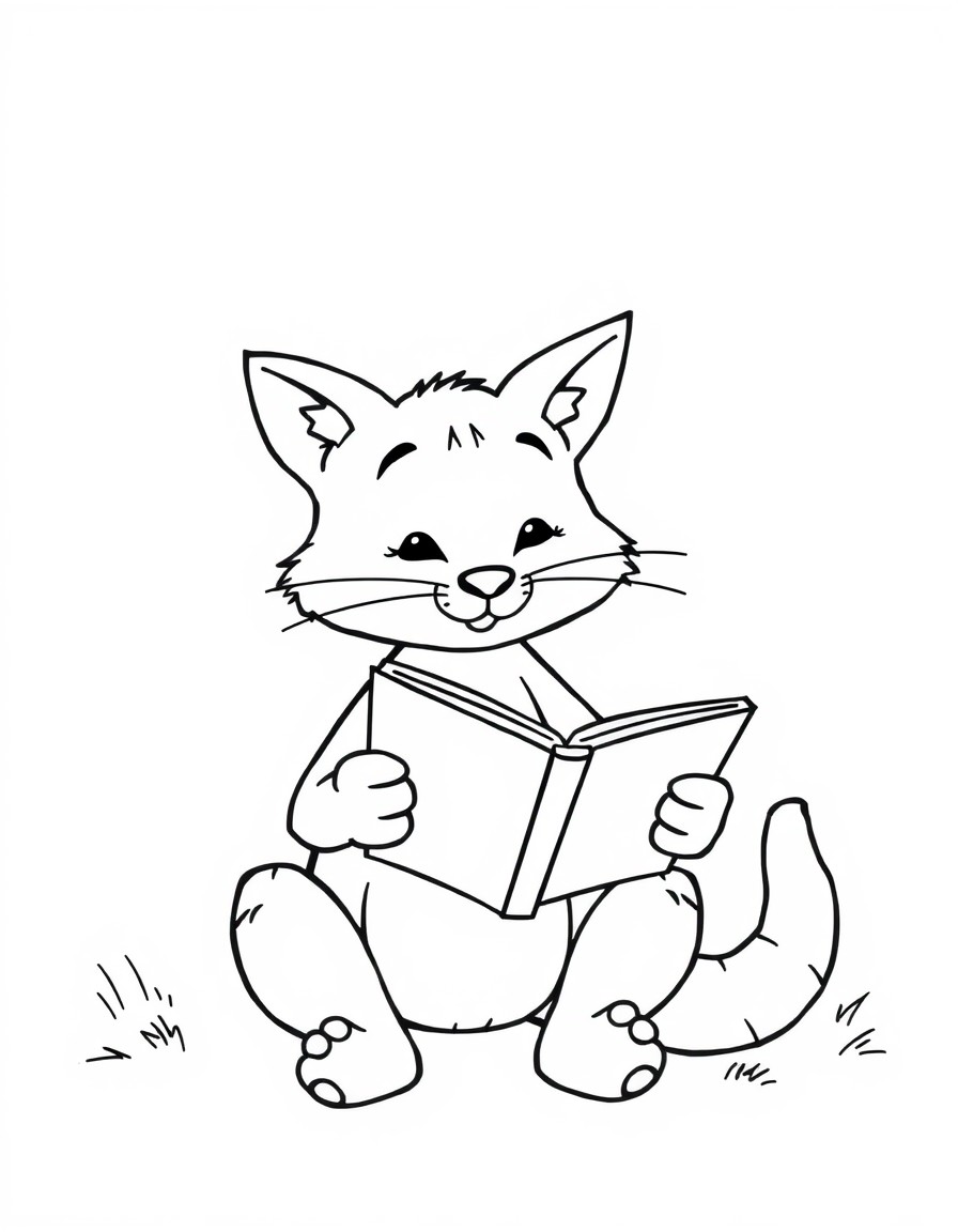 a brown cate reading a childrens book