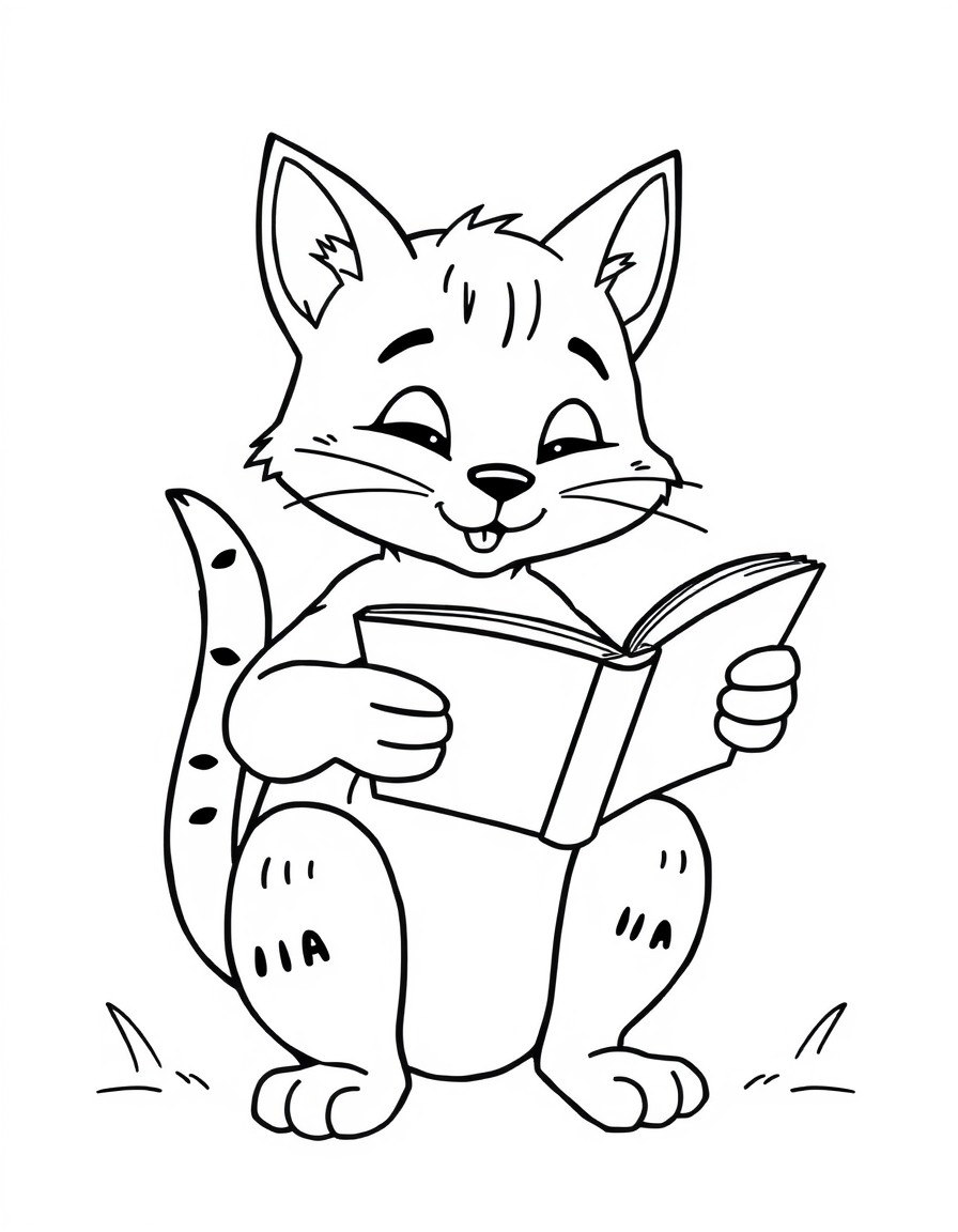 a brown cate reading a childrens book