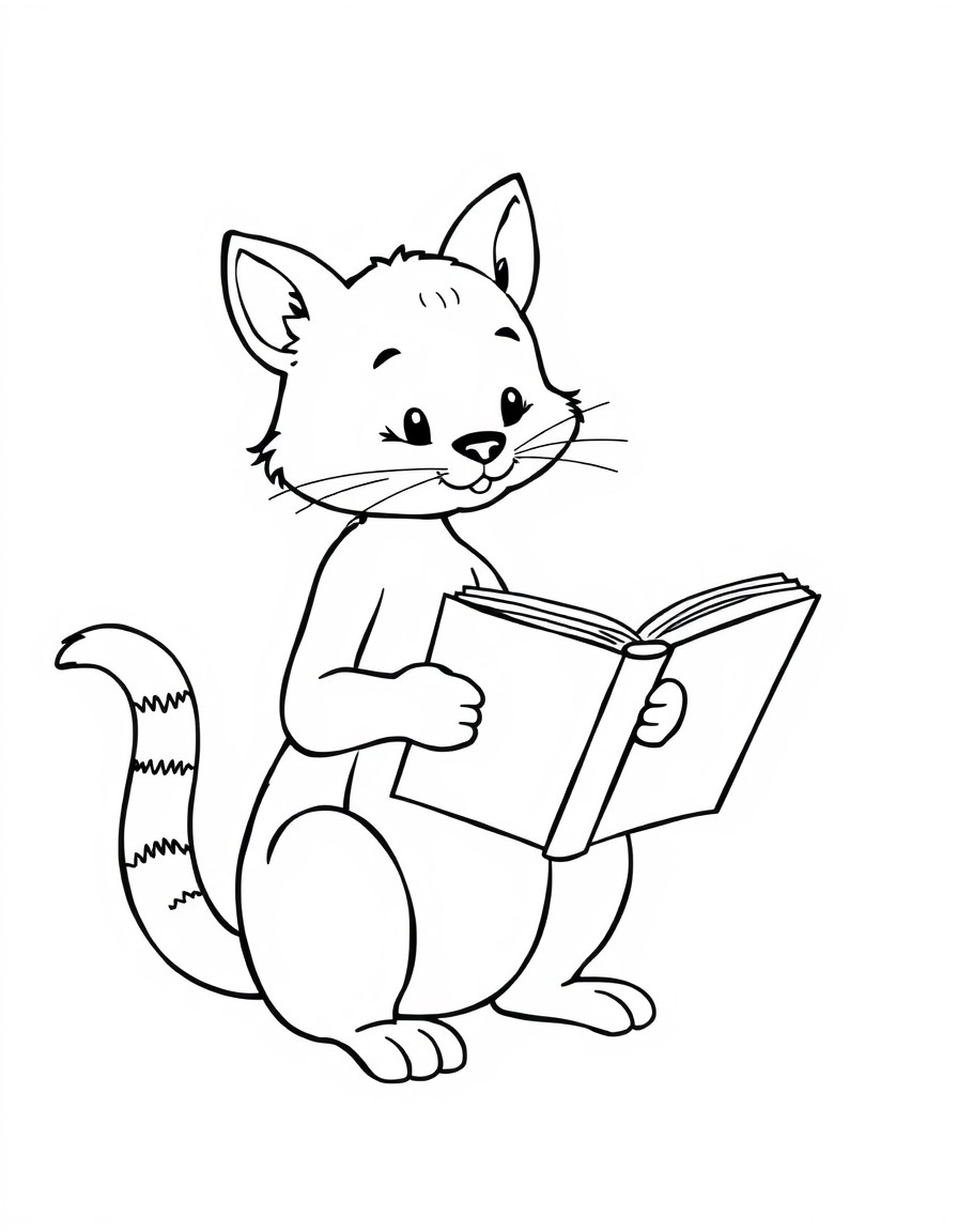 a brown cate reading a childrens book