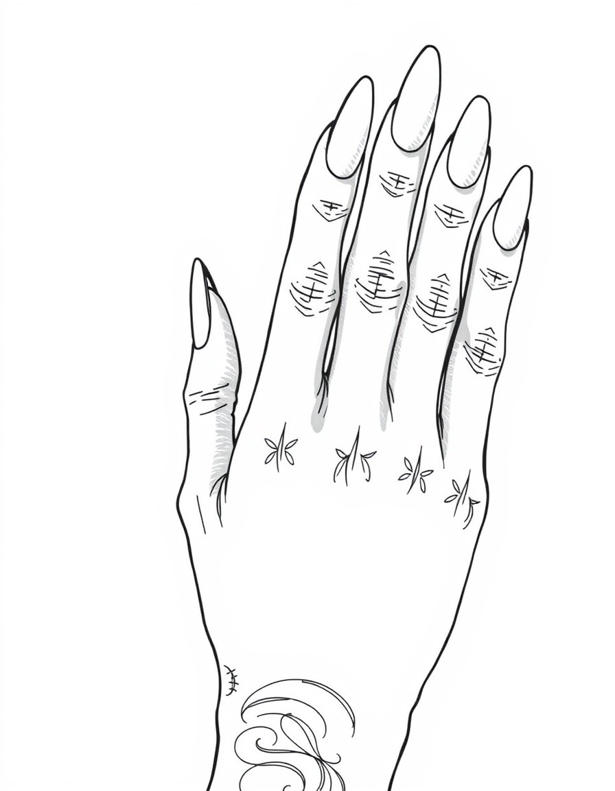 woman hand with long nails for painting