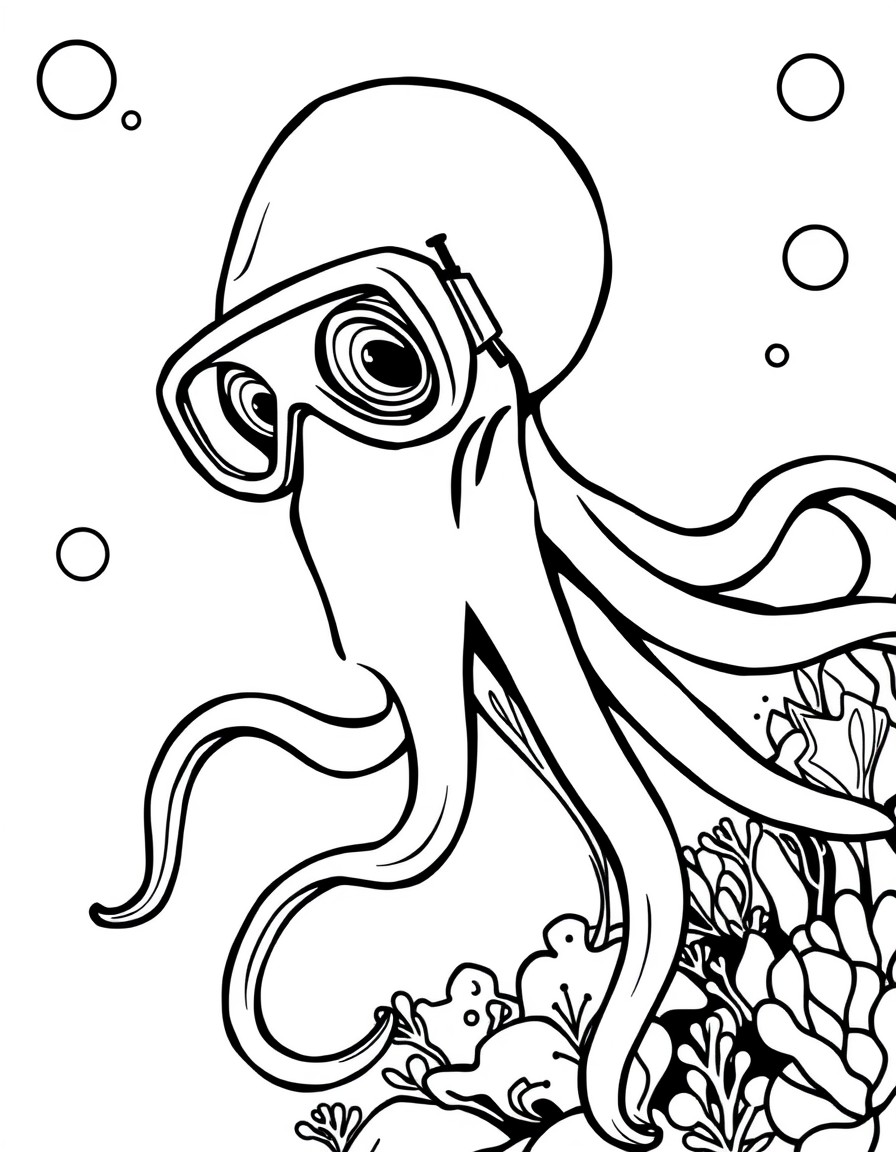 create a squid underwater wearing mufler