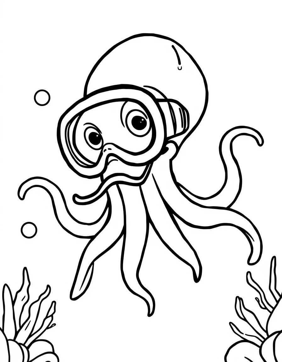 create a squid underwater wearing mufler