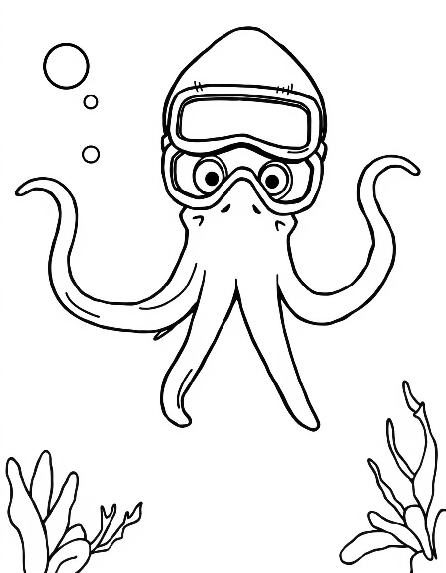 create a squid underwater wearing mufler