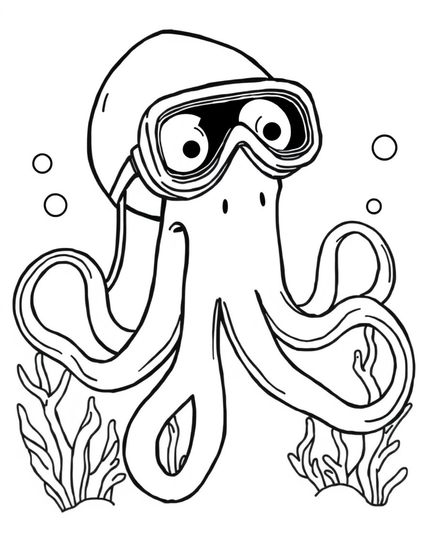 create a squid underwater wearing mufler